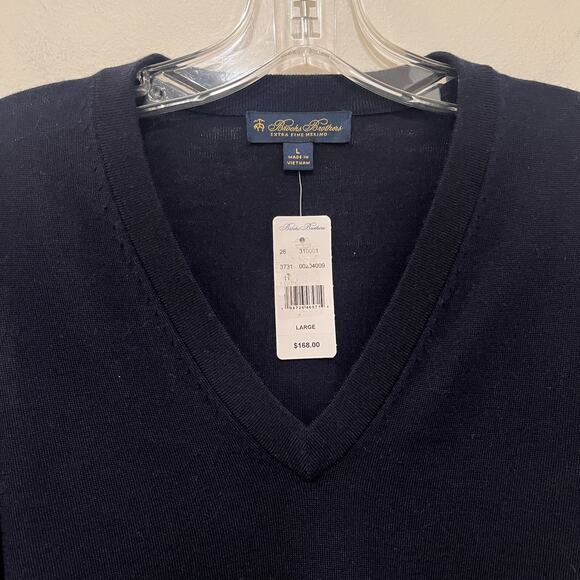 Brooks Brothers Ultimate Merino Wool Knit Pullover Sweater Mens L Navy NWT - Picture 4 of 6